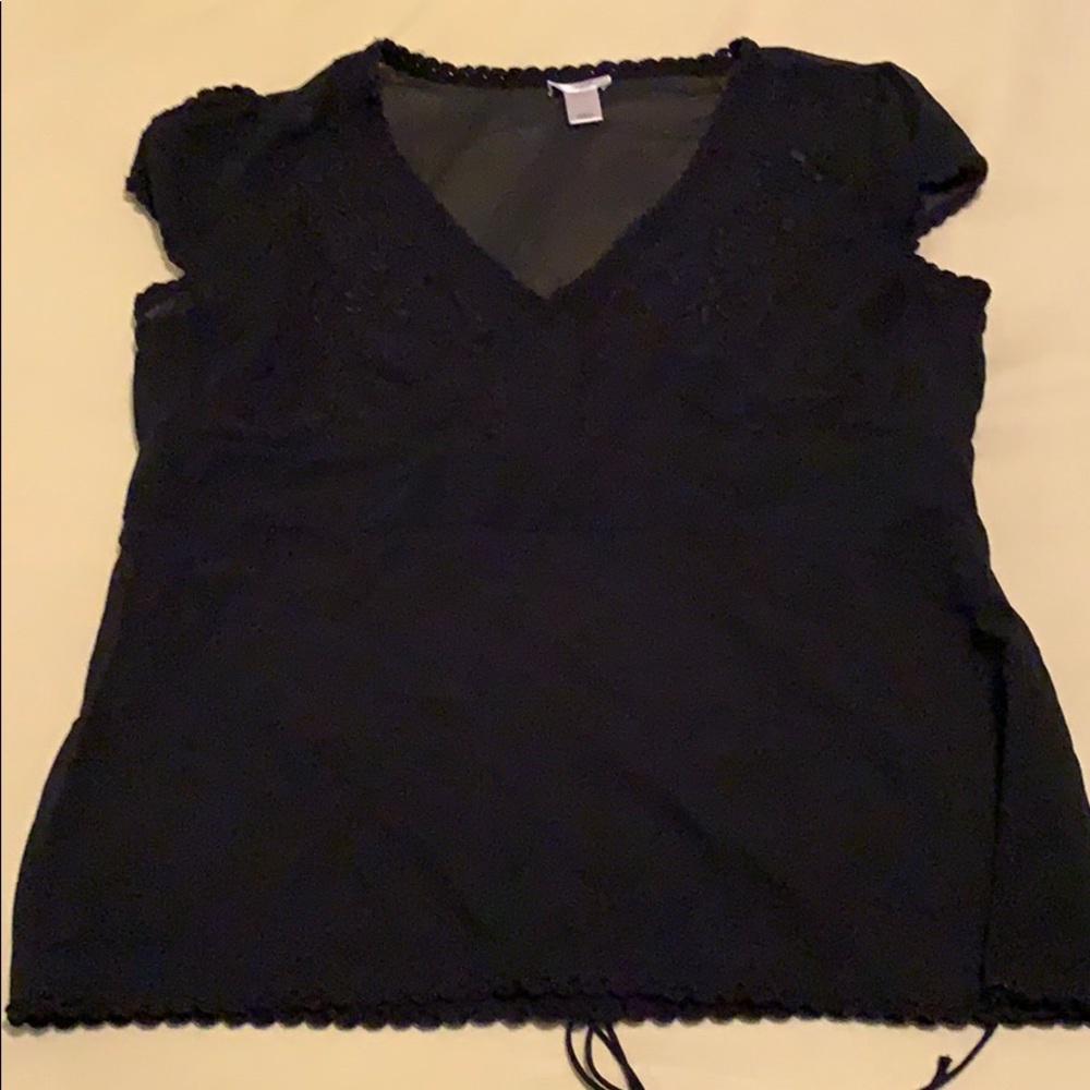 Sheer black blouse with embroidered detail